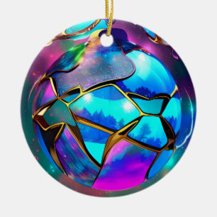 Space Iridescent Globe Ceramic Ornament