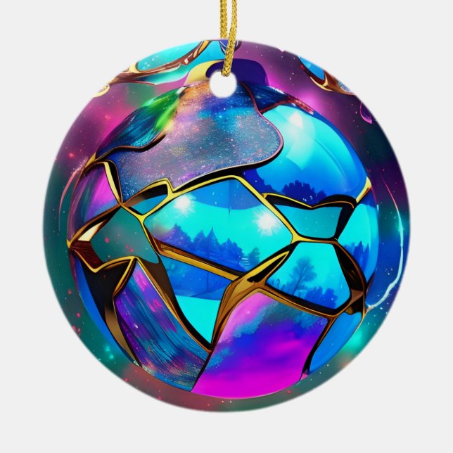 Space Iridescent Globe Ceramic Ornament (Front)
