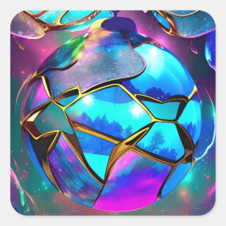 Space Iridescent Globe Square Sticker