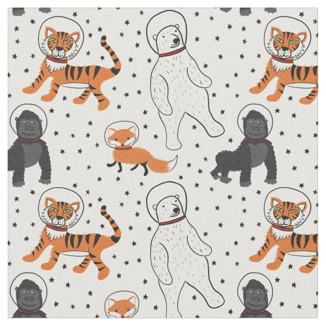 Space is Wild Animal Astronauts Patterned Fabric (Close Up)