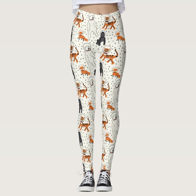 Space is Wild Animal Astronauts Patterned Leggings (Front)