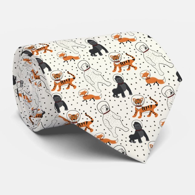 Space is Wild Animal Astronauts Patterned Tie (Rolled)
