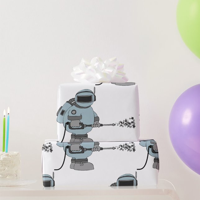 Space Janitor Spraying Stars Sci-Fi Astronaut  Wrapping Paper (Creator Uploaded)