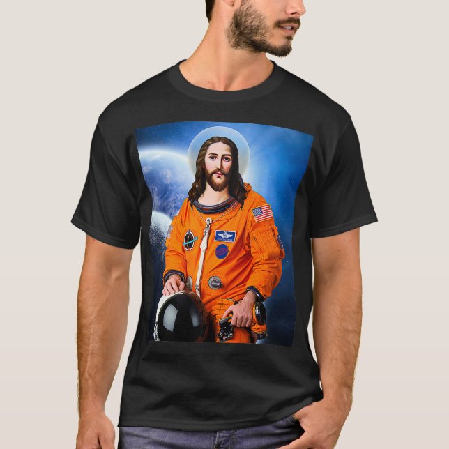 Space Jesus Astronaut Atheist Atheism Science T-Shirt (Front)