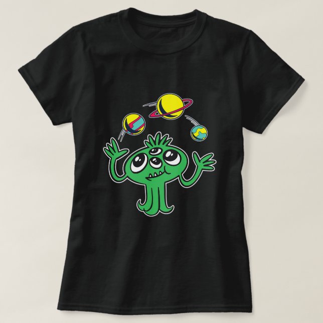 Space Juggling Alien T-Shirt (Design Front)