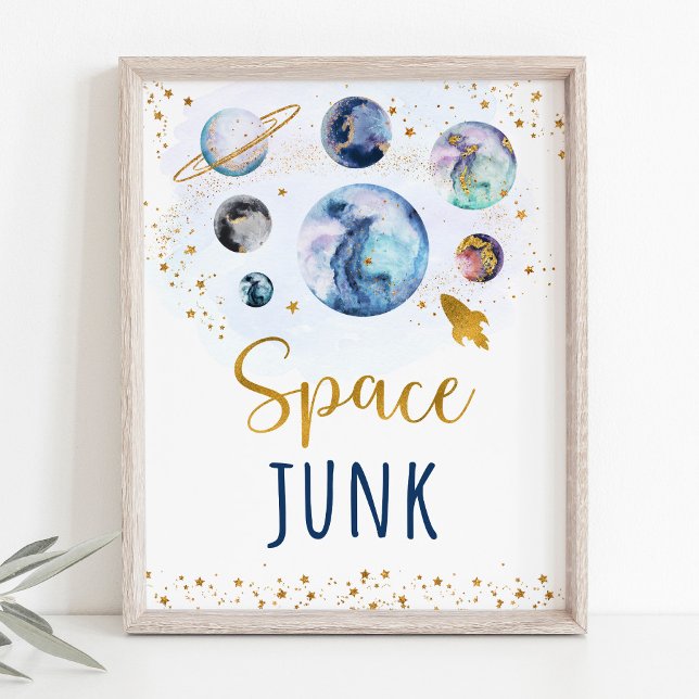 Space Junk Galaxy Blue Gold Birthday Sign (Creator Uploaded)