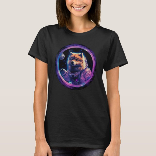 Space Keeshond Dog Mom Dad Keeshond T-Shirt (Front)
