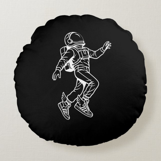 Space Kicks: Winged Astronaut Flight Round Cushion (Front)