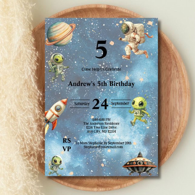 Space Kids Aliens Astronaut Planets Boys Birthday Invitation (Boys Birthday Invite, Space Kids, Aliens, Astronauts, Planets, Rockets Spaceship. Printed or Digital)