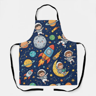 Space Kids Apron – Astronaut Moon Rocket Pattern