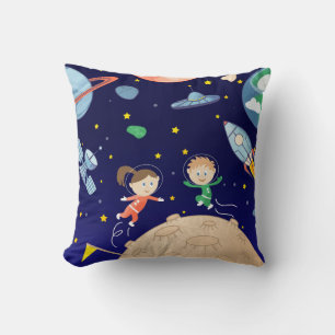 Space kids moon landing spaceship satellite stars cushion