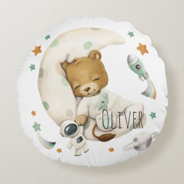 Space lion sleeping on the moon round cushion (Front)