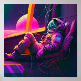 "Space Lounge" - Futuristic Neon Art Poster