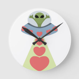 Space Love Alien Valentine Round Clock