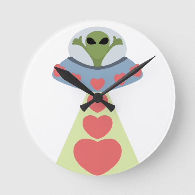 Space Love Alien Valentine Round Clock (Front)