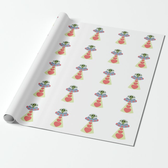 Space Love Alien Valentine Wrapping Paper (Unrolled)