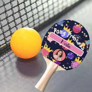 Space love  personalised name and photo colourful ping pong paddle