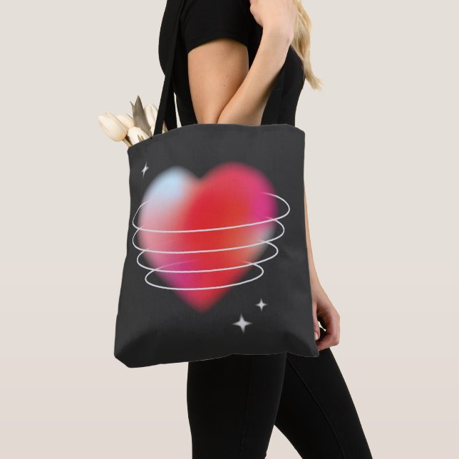 Space love, red heart hitech design valentine tote bag (Close Up)