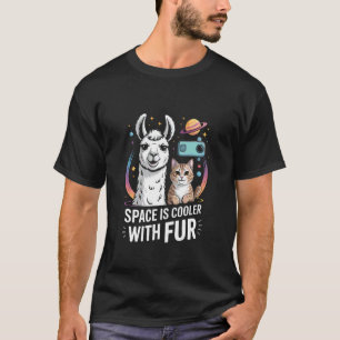 Space Lover Cat in Space Llama Astronaut Stars T-Shirt