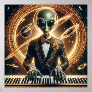 Space Male Alien Playing Piano Well Dressed Poster