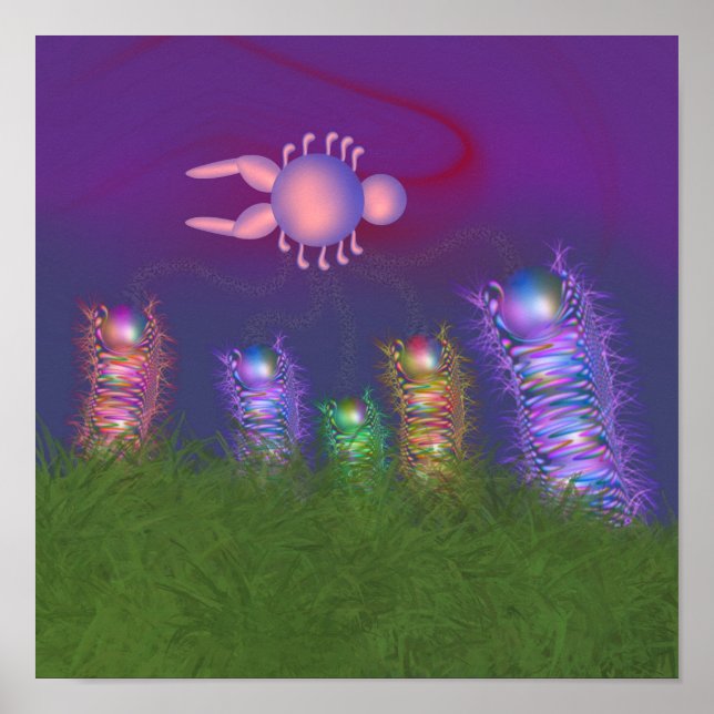 Space man visiting planet of worms poster (Front)
