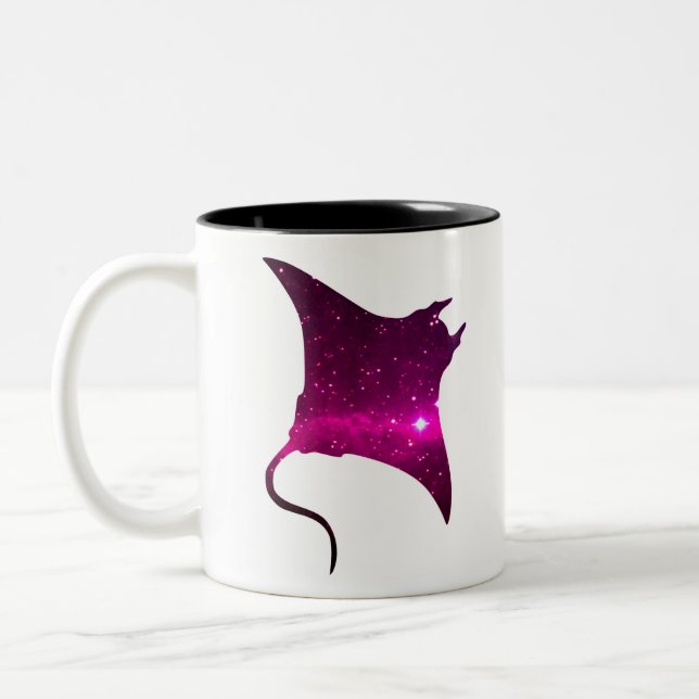 Space manta pink electricray fish Two-Tone coffee mug (Left)