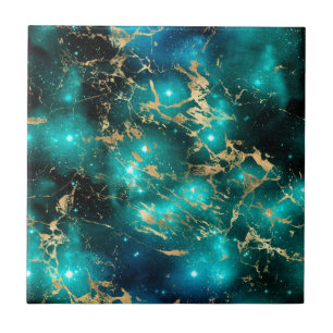 Space Marble Black Green Starry Night Golden Ceramic Tile