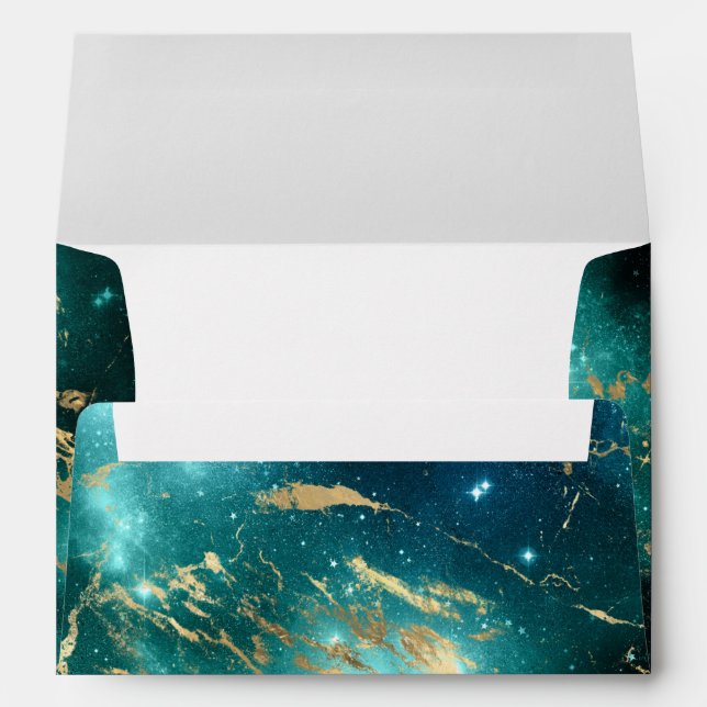Space Marble Black Green Starry Night Golden Envelope (Back (Bottom))