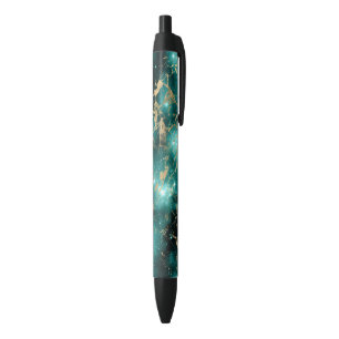 Space Marble Black Green Starry Night Golden Ink Pen
