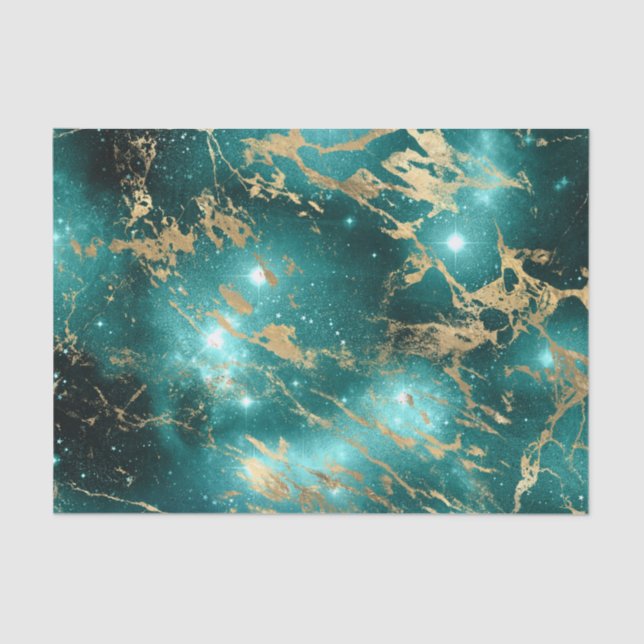 Space Marble Black Green Starry Night Golden Tissue Paper (Front)