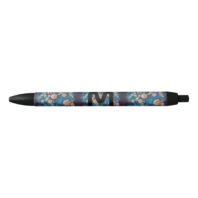 Space Mimosa Golden Nebula Blossom Black Ink Pen (Front)