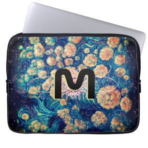Space Mimosa Golden Nebula Blossom & Monogram Laptop Sleeve
