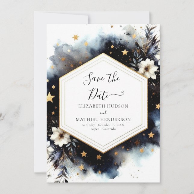 Space Minimalist Celestial Wedding Save The Date (Front)