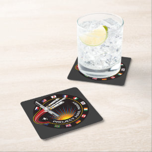 Space Mission Patch Square Paper Coaster