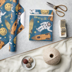 Space Monkey Astrological Rocket Pattern Wrapping Paper