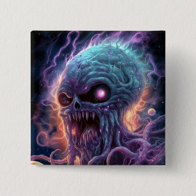 Space Monster Horror Art 15 Cm Square Badge (Front)