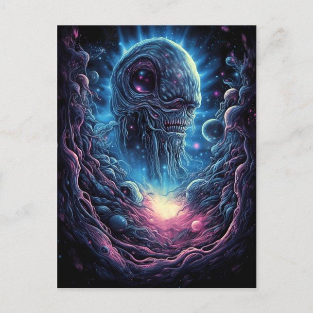Space Monster Horror Art Postcard (Front)