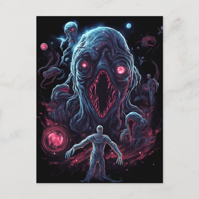Space Monster Horror Art Postcard (Front)