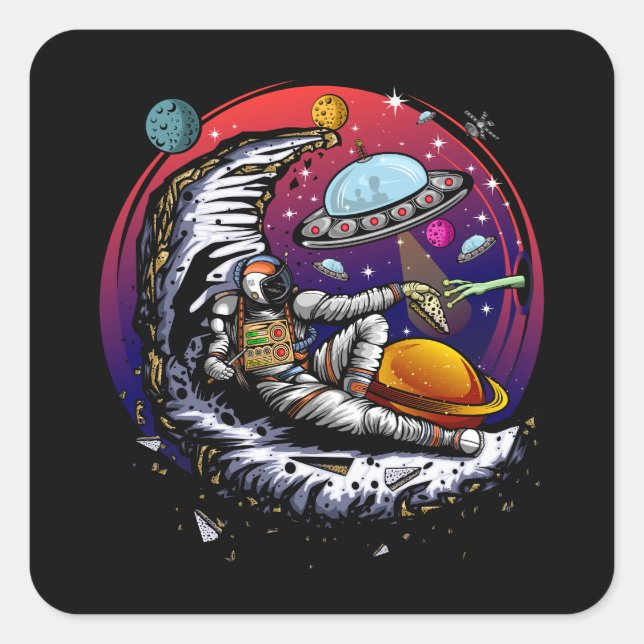 Space Moon Cheese Square Sticker (Front)