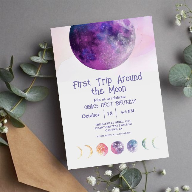 Space Moon First Kids Birthday Party Invitation (Creator Uploaded)