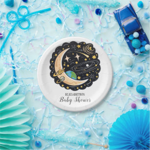 Space Moon Stars Baby Shower Paper Plate