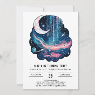 Space Moon Stars Digital Birthday Invitation