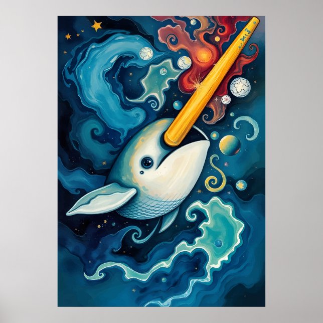 Space Narwhal Cosmic Fantasy Art Poster (Front)