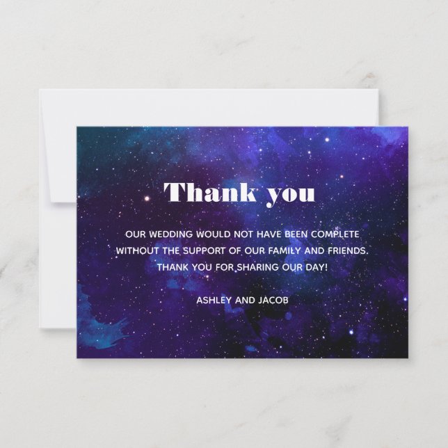 Space navy wedding. Night stars. Purple universe Thank You Card (Front)
