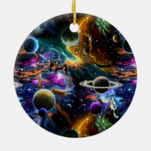 Space Nebula and Planets Ceramic Ornament