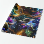 Space Nebula and Planets Wrapping Paper<br><div class="desc">A spectacular image of a colourful space nebula with  planets. Perfect for geeks,  science fiction lovers or astronomy enthusiast.</div>