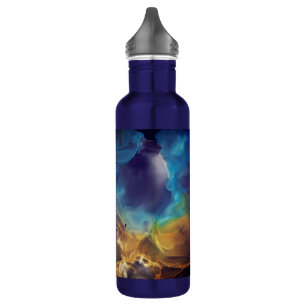 Space Nebula blue yellow Alcohol ink art  710 Ml Water Bottle