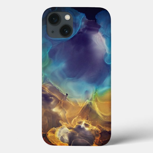 Space Nebula blue yellow Alcohol ink art  Case-Mate iPhone Case (Back)