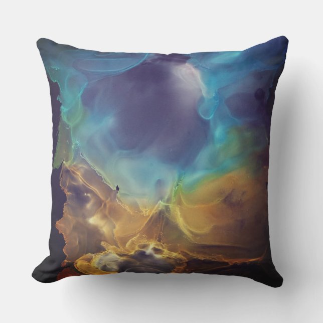 Space Nebula blue yellow Alcohol ink art   Cushion (Front)