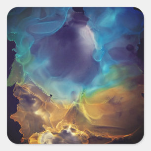 Space Nebula blue yellow Alcohol ink art  Glass Square Sticker